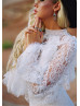 High Neck Ivory Lace Keyhole Back Wedding Dress